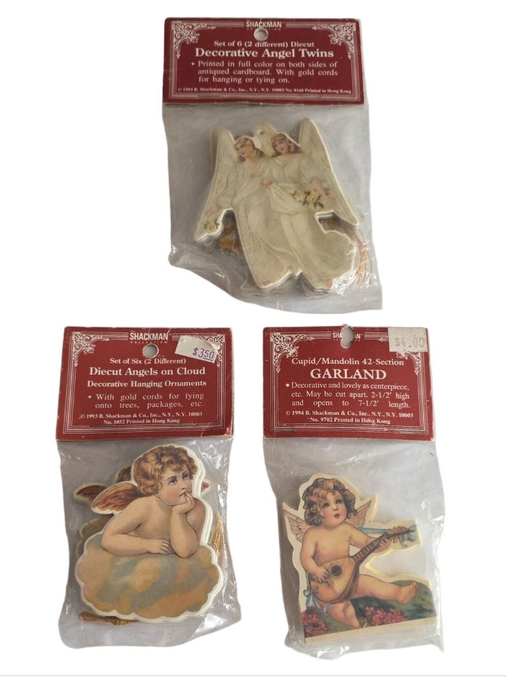 Vintage Angel Cherub Holiday Die-Cut Ornaments Garland Paper Lot 1993 & 1994